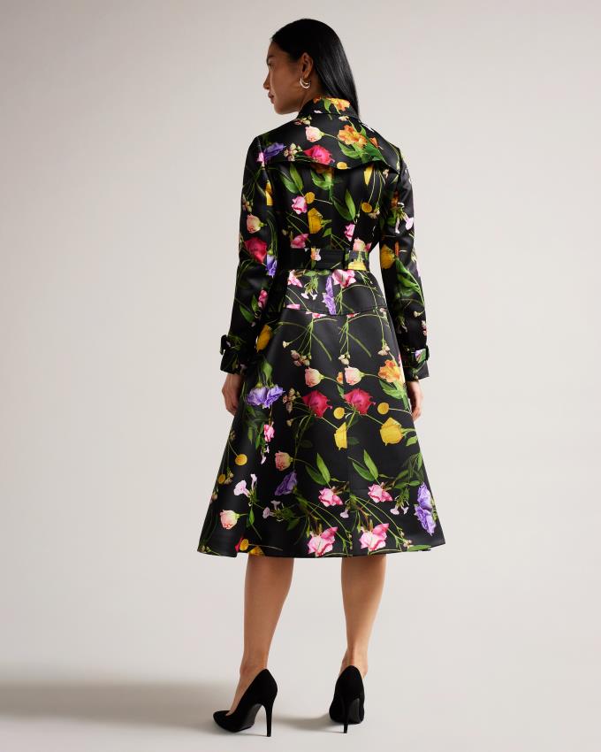 Manteau Ted Baker Floral Double Breasted Trench Noir Femme | ETQ-37203120